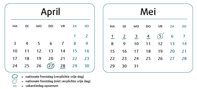 Vrije dagen in April en Mei